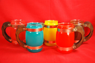 Vintage SIESTA WARE Barrel Mugs (Set of 5) 5'' High 5 Colors Benner Glass Co.