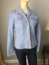 Escada Light Blue Denim Jacket W/pink Beads, Sz.36, Excellent