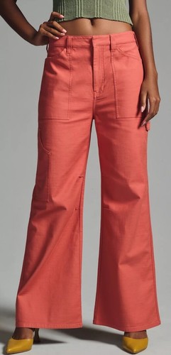 Pilcro Painted Puddle Flare Cargo Pants Womens Size 28 Burnt Orange Boho - Picture 2 of 14
