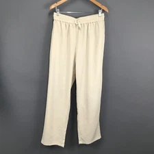 Linen Blend Loose Summer Pants Women 2XL Ivory Drawstring Waist Wide Leg Pockets