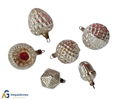 Old Christmas tree decorations, bundle 6 glass ornaments, Lauscha approx. 1910 (#16850)