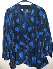 Vintage Alexis Fashion Floral Peplum Blouse sz 20 Blue Flowers Made In USA