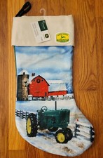 JOHN DEERE Christmas Holiday Stocking Kurt S Adler Snowy Barn 17" New w/Tags 