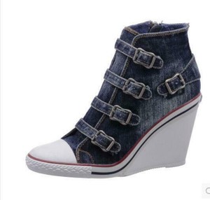 denim wedge sneakers