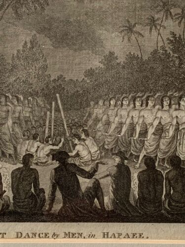 James Cook Polinesia 1777 vecchio maestro incisione una danza notturna di uomini Tonga incorniciato - Foto 6 di 22