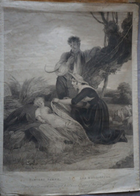 Richard WESTALL (1765-1836) GROSSE ENGLISCHE GRAVUR MÄHDRESCHER KIND 1799