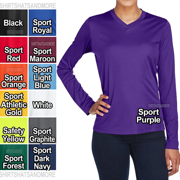 Ladies Plus Size Long Sleeve T-Shirt Moisture Wicking V-Neck