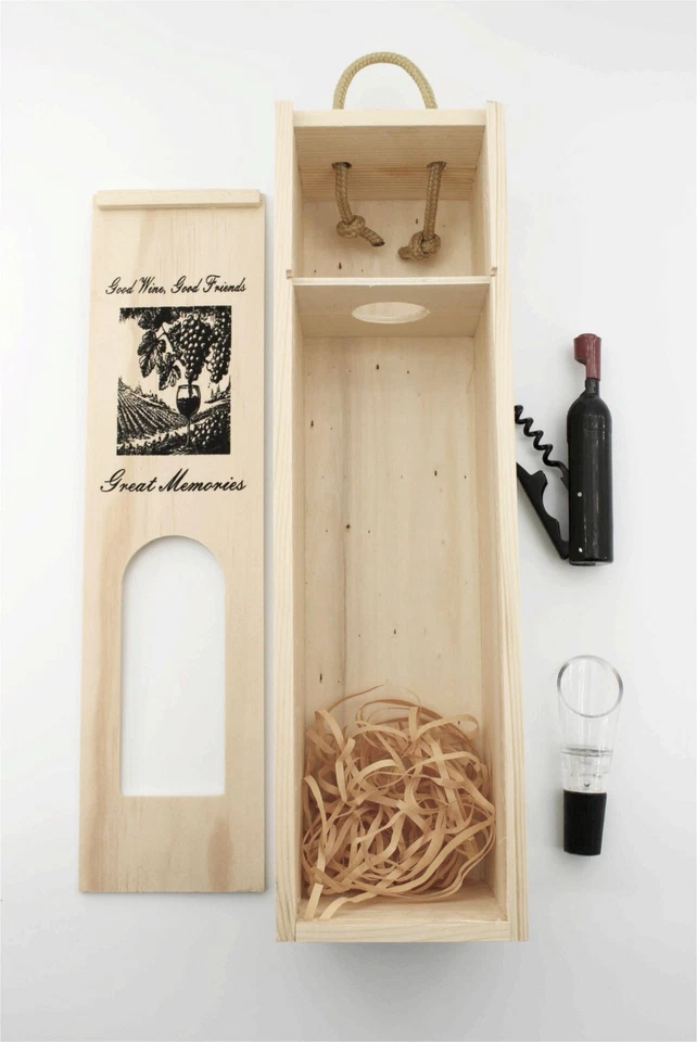 Caja de vino de madera con abridor y aireador - Juego de regalo para amantes del vino’s Foto 2 de 4