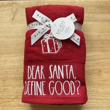 Rae Dunn Set/2 Hand Towels DEAR SANTA DEFINE GOOD? BN FREE SHIP