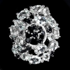 Bague En Argent Sterling 925 Oval Aquamarine 5x3mm Spinelle Noir Taille 8