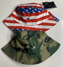 New Hurley USA Red White and Blue Flag Army Camouflage Staple Bucket Hat Cap