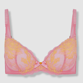 $150 Agent Provocateur Womens Pink Yara Floral Stretch-Mesh Bra Size 36A