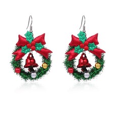 Christmas Wreath Earrings for Women Xmas Elegant Handmade Tassel Bow Jingle - 02