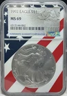 1992 $1 AMERICAN SILVER EAGLE NGC MS69 USA FLAG CORE HOLDER