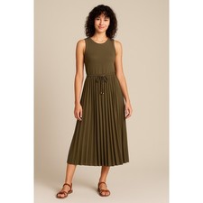 Tommy Hilfiger NEW Sleeveless Pleated Midi Dress Olive Vacation Summer $99 XL