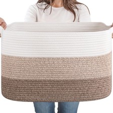 65L Large Woven Blanket Basket for Living Room, 19.7"x15.7"x11.8"