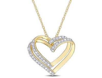 1/5 Karat (ctw) Diamant Herz Anhänger gelb vergoldet Sterlingsilber