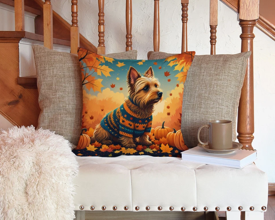 Almohada decorativa de tela de otoño Australian Terrier Terrier DAC1010PW1414 Foto 3 de 3