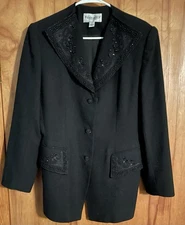 VINTAGE JOHN MEYER OF NORWICH STUNNING BLACK BEADED COCKTAIL PARTY BLAZER  SZ 12