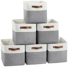 Cube Storage Baskets 6 Pack, 11x11 inch Foldable Cube Storage Bins with Leath...