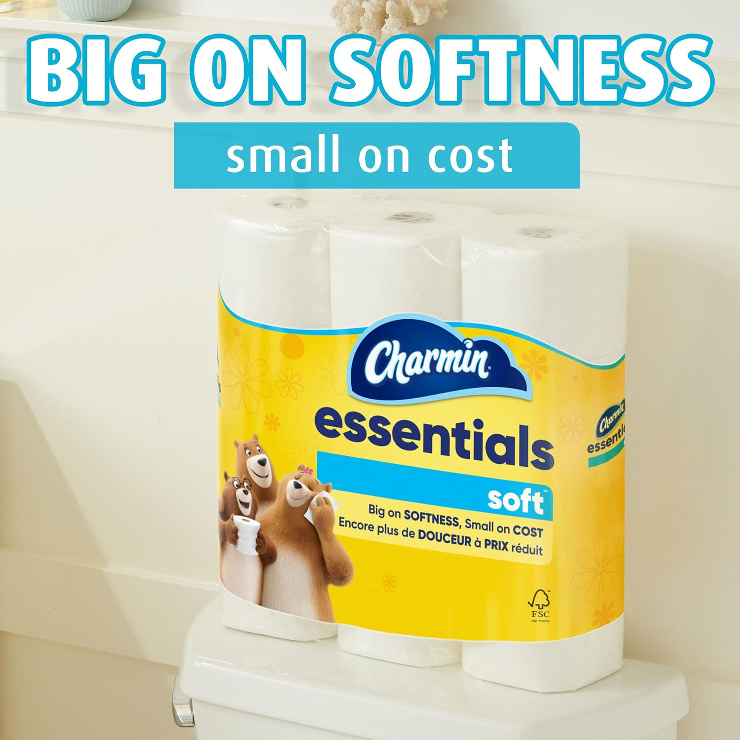 Essentials Soft Toilet Paper 6 Mega Rolls, 330 sheets per roll ...