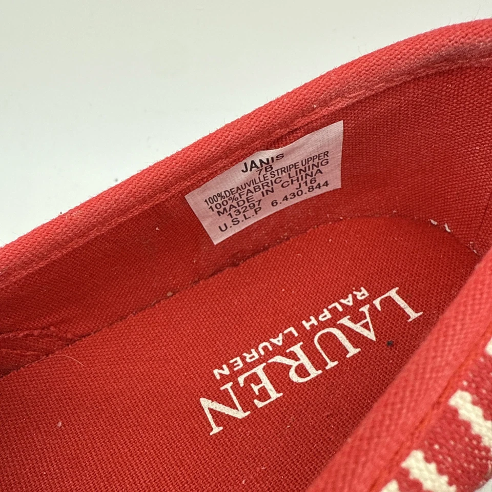 Zapatos sin cordones Lauren Ralph Lauren para mujer Janis rojos blancos a rayas talla 7 B Foto 3 de 4