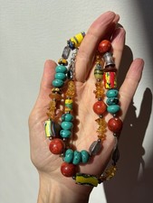 Vintage Baku Natural Stone necklace Amber Turquoise Coloured Beads Tibetan Style