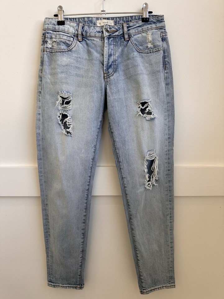 SEED HERITAGE Low to Mid Rise Jeans Light Wash Distressed Ripped Blue Size 6