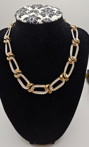 Two tone Crystal pave Oval Paperclip links 15.5 inch choker