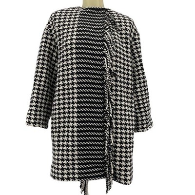 Marella by Max Mara Coat houndstooth Wool Blend Black Fringe Woman s Size 6 New