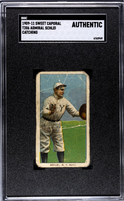 1909-11 T206 Admiral Schlei Sweet Caporal Catching SGC Authentic Baseball Card