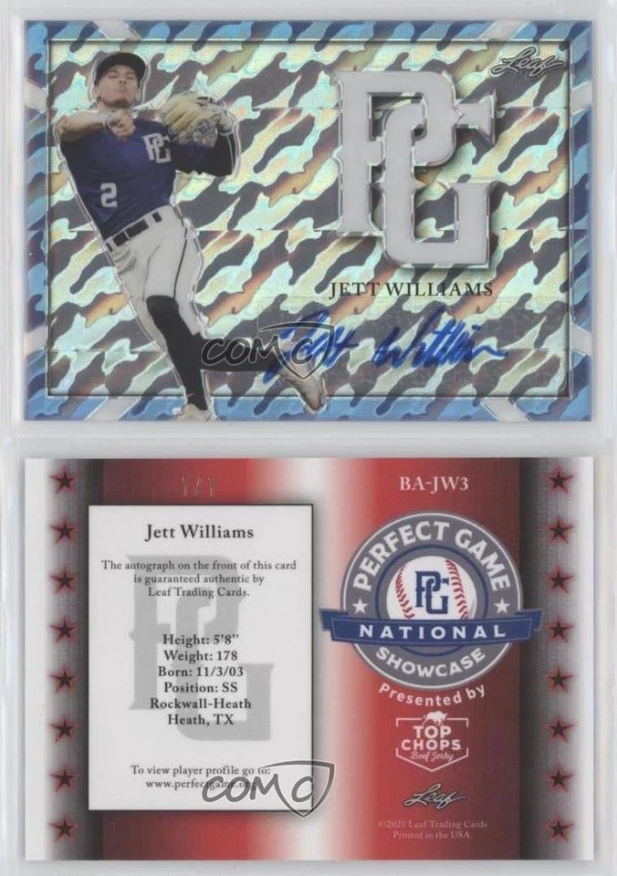 2021 Leaf Perfect Game National Showcase Metal 1/1 Jett Williams Auto 09an - Image 3 of 3