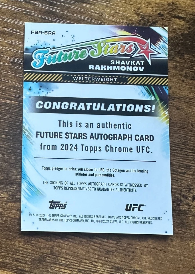 2024 Topps Chrome UFC Future Stars Autographs #FSASRA Shavkat Rakhmonov X15510 - Image 2 of 2