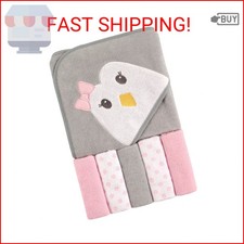 Luvable Friends Unisex Baby Hooded Towel with Five Washcloths,Cotton,Polyester,