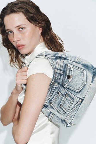 ZARA Sold Out Denim Handbag Blue Top Handle Shoulder Bag Y2K Pocket Purse NWT