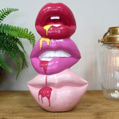 Rosa tropfende Lippen Ornament 3D Stapel Funky Wohndeko Neuheit Statue schrullig