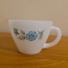 Vintage Fire King Milk Glass Coffee Cup Bonnie Blue Floral Oven Ware USA