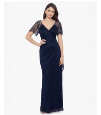 Xscape Women's Navy Blue  V-Neck Gown Dress
