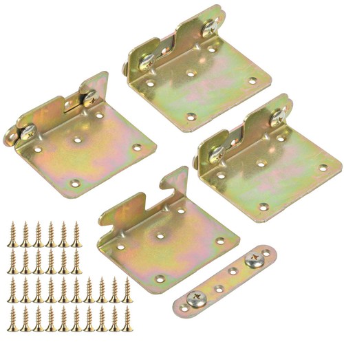 4 Sets Bed Rail Brackets Heavy Duty Non-Mortise Bed Rail Fittings with Screws - Picture 1 of 7