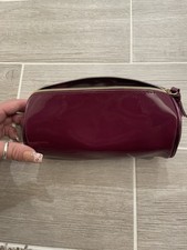 Glossy Burgundy Makeup Bag with Zippered Pouch Cosmetic Organizer