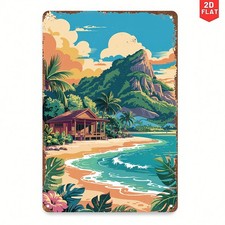 Tropical Beach Hut Retro Metal Sign Island Vacation Farmhouse Wall Decoration