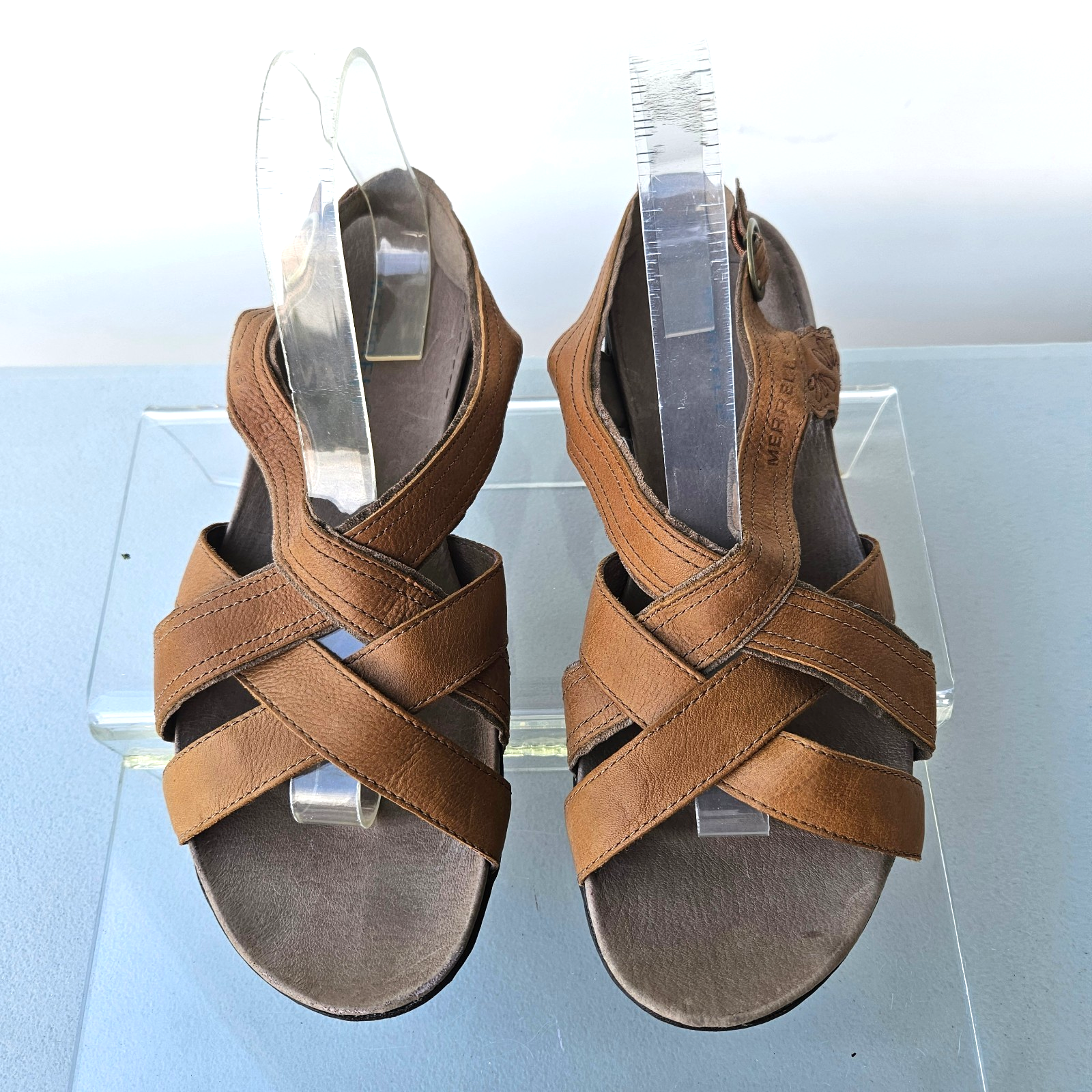 Sandali casual con cinturino Merrell Fagoon da donna taglia 10 in pelle marrone chiaro