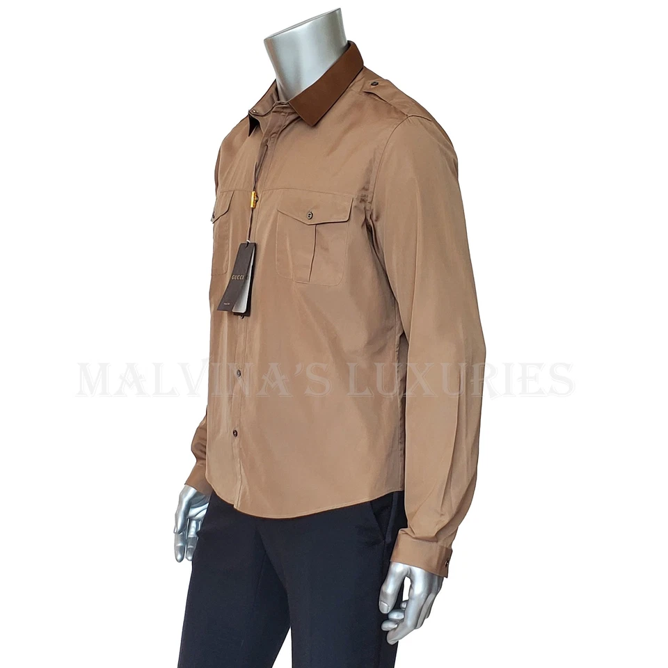 CAMISA DE VESTIR GUCCI PARA HOMBRE ALGODÓN POPELINA DUQUE con CUELLO DE CUERO $790 talla 44 17.5 Foto 4 de 4