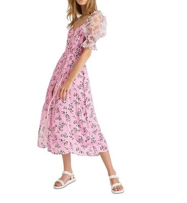 French Connection Elitan Puff Sleeves Midi Dress $148 Size US 6