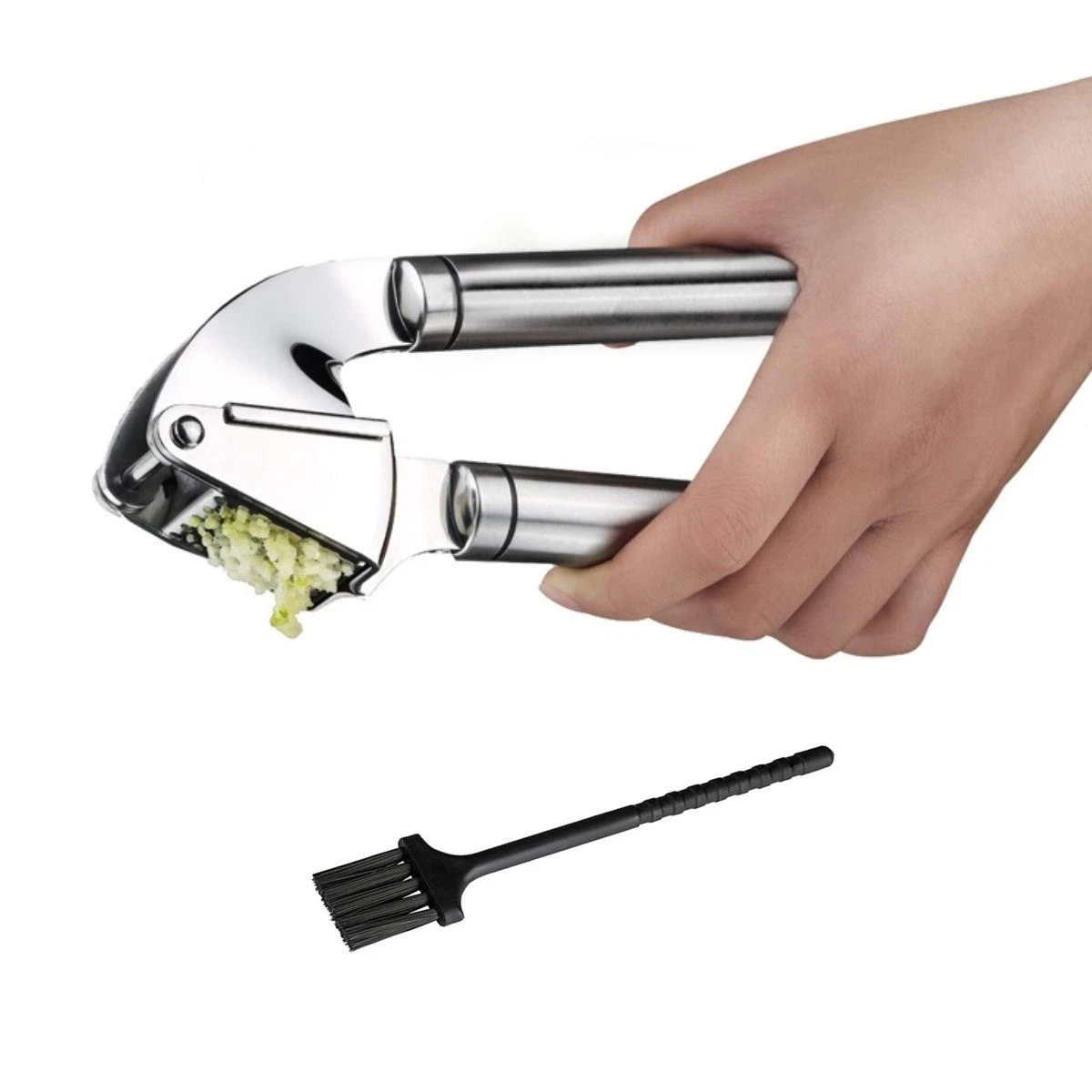 Best Garlic Press With Cleaning Brush - Solid 18/10 Stainless Steel Garlic Cr...
