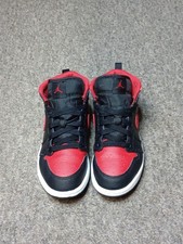Nike Air Jordan 1 Mid Shoes Youth Size 1Y Black Red Sneakers DQ8424-067