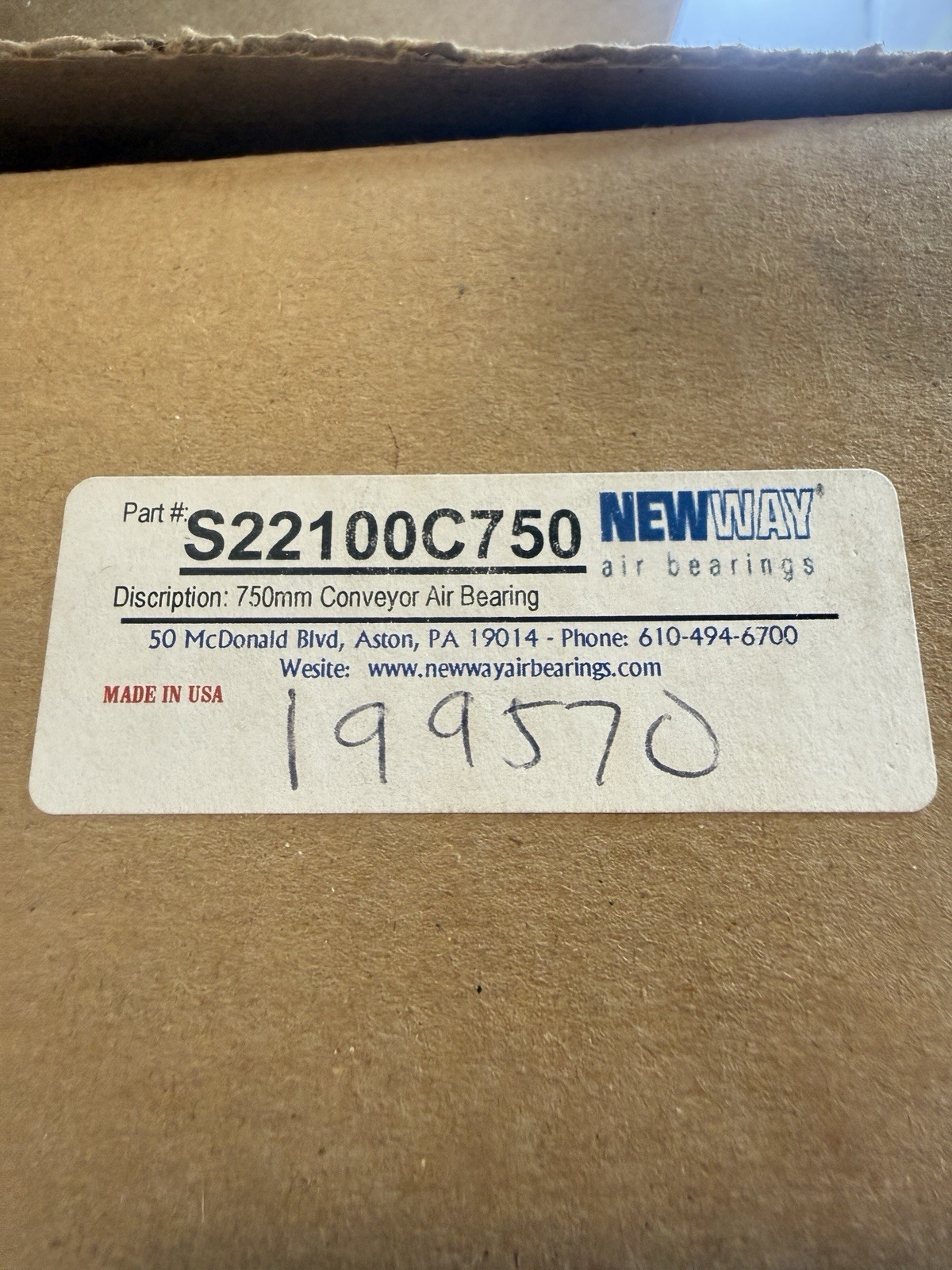 NEW WAY AIR BEARINGS S22100C750 C-SERIES CONVEYOR AIR BEARING 750X100MM NEW