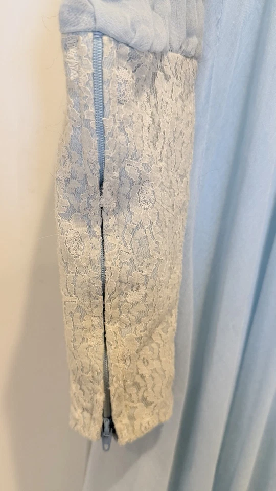 Maxi Vestido Vintage Años 70 Gunne Sax por Jessica Azul Beige Encaje Atado Pradera S Foto 3 de 4