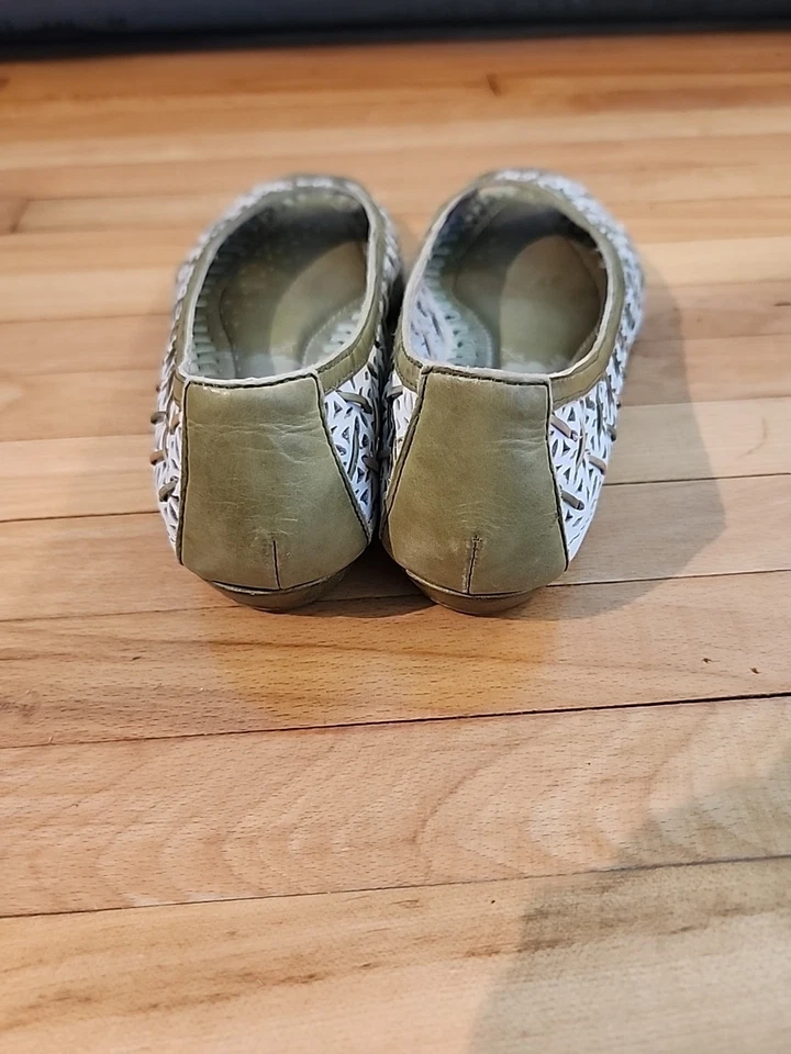 Women Pikolinos Ballet Mary Jane Sandals Gold Green Peep Toe Leather 6 Flats - Image 4 of 4