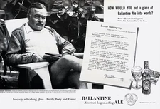 1951 ERNEST HEMINGWAY for BALLANTINE'S ALE Genuine Vintage 2-Page Print Ad Beer